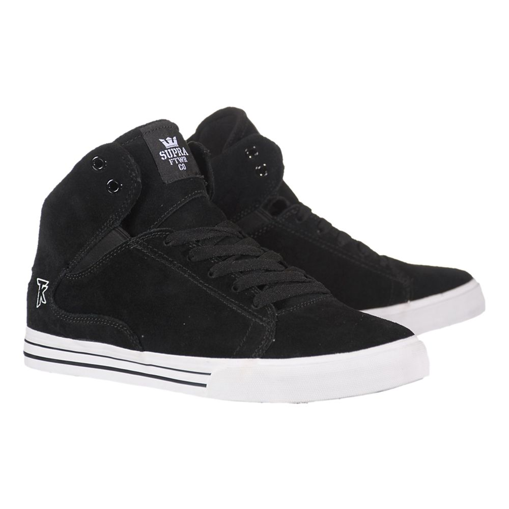 Chaussures de Skate Supra Society Mid Noir Black Suede/White Homme | IME-10780342